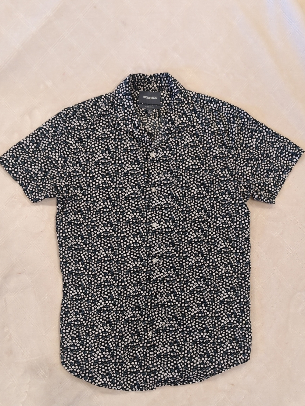 Bonobos Black Short-Sleeve Button-Down with White Dot Floral Print